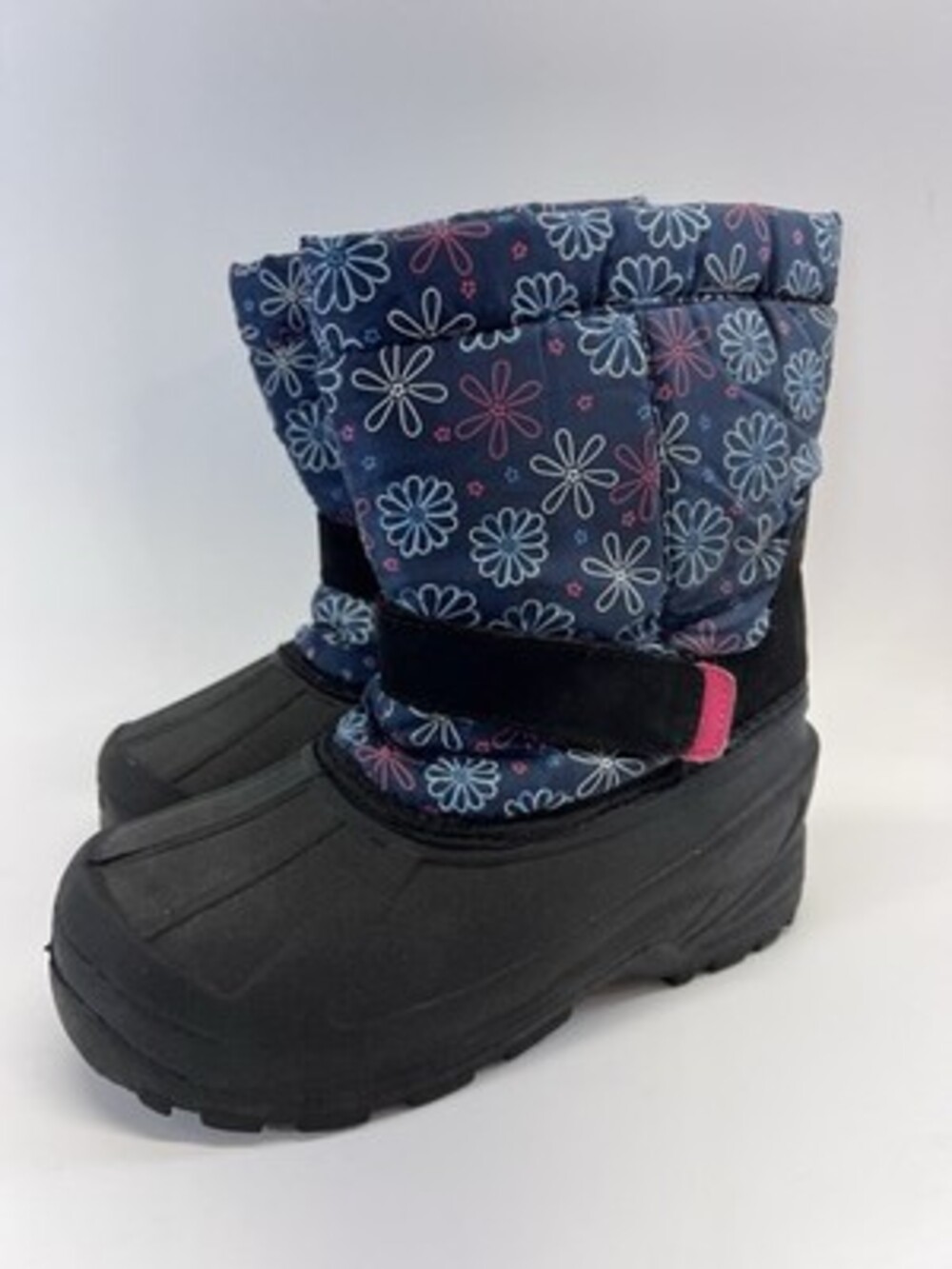 Kids Winter Snow Boots Blue Floral Insulated Adjustable Strap Youth 1